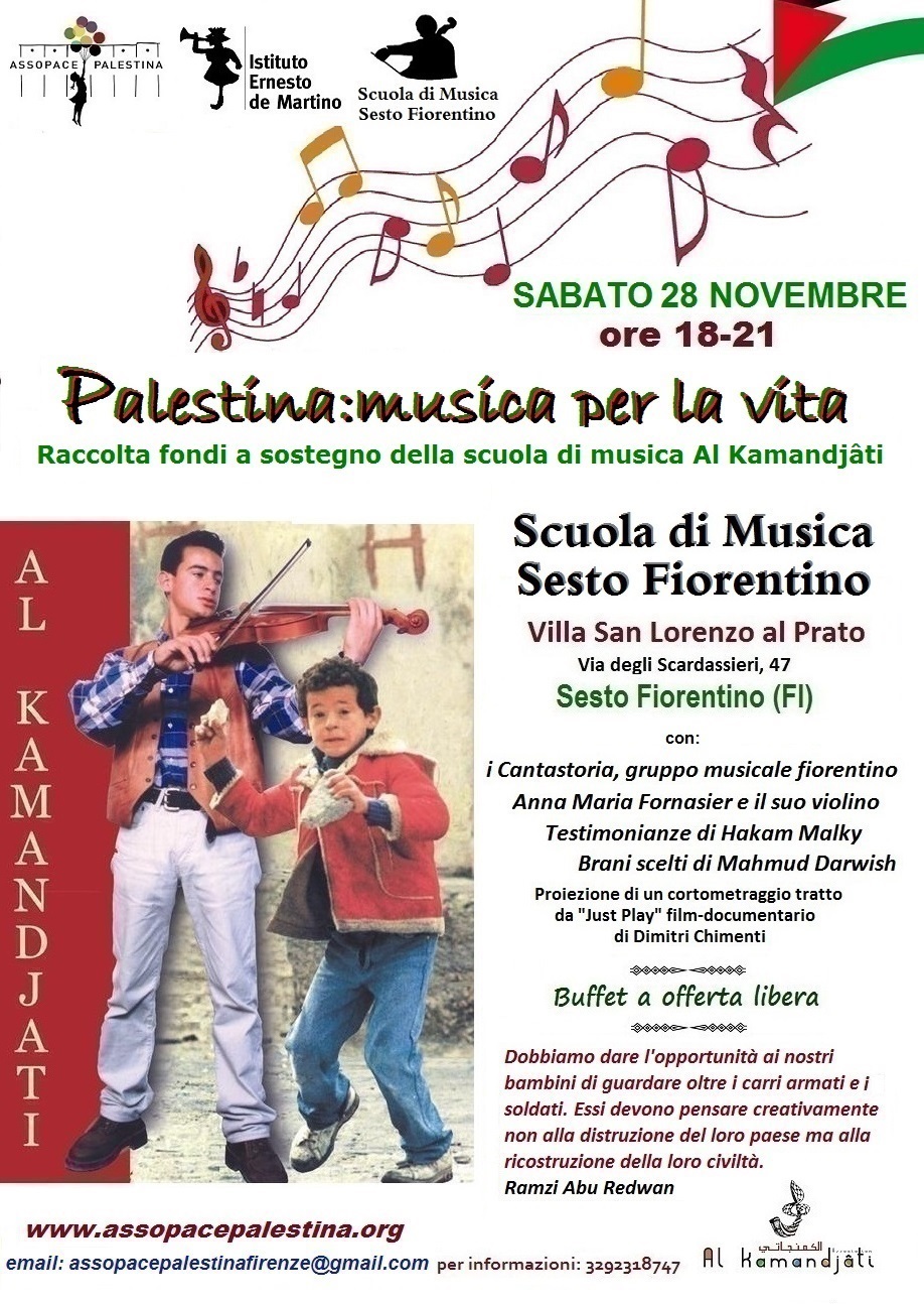 Firenze: 28 novembre serata raccolta fondi per scuola di musica Al Kamandjati