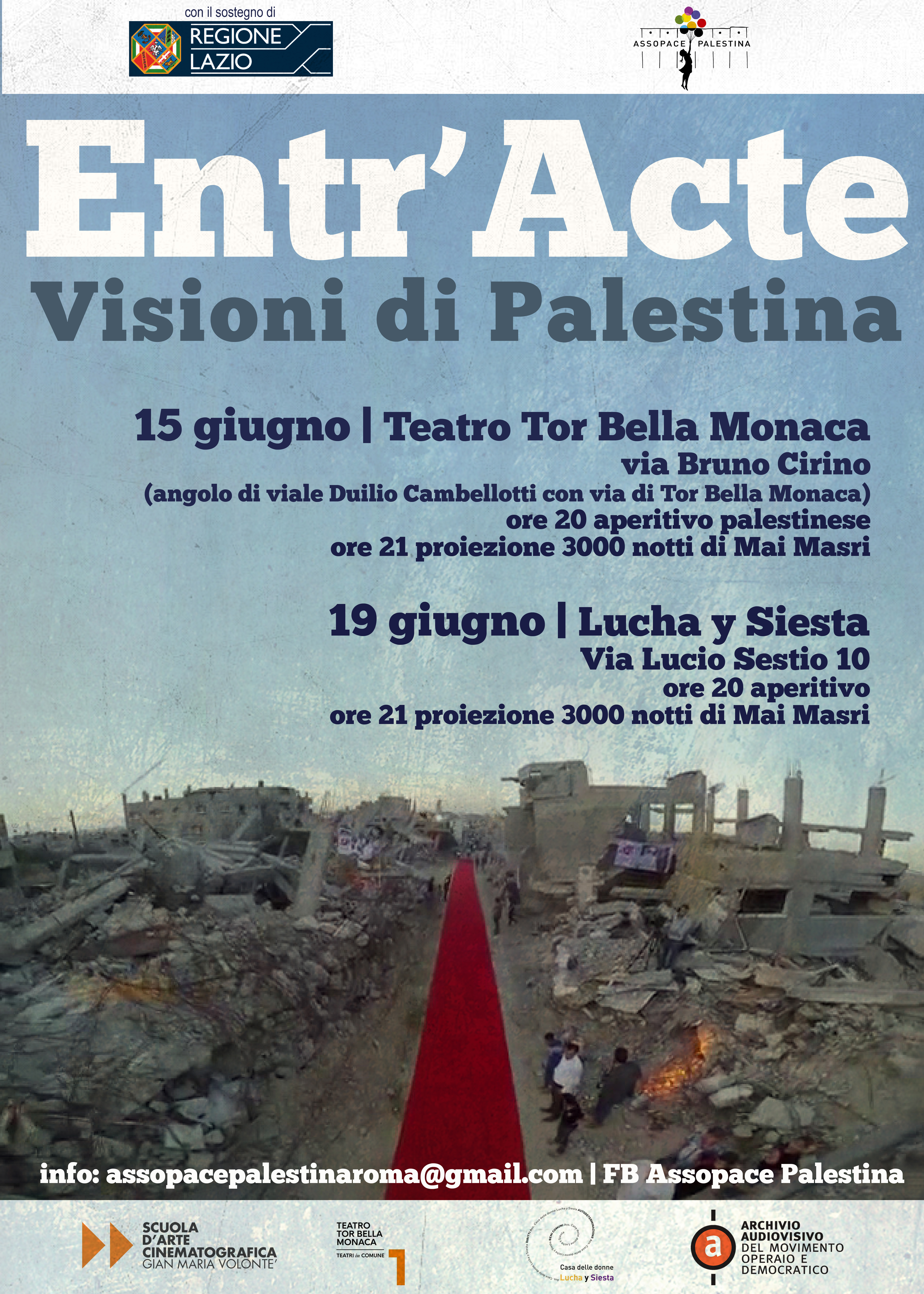 Roma 15 e 19 giugno: Proiezioni film – Entr’Acte, visioni di Palestina.