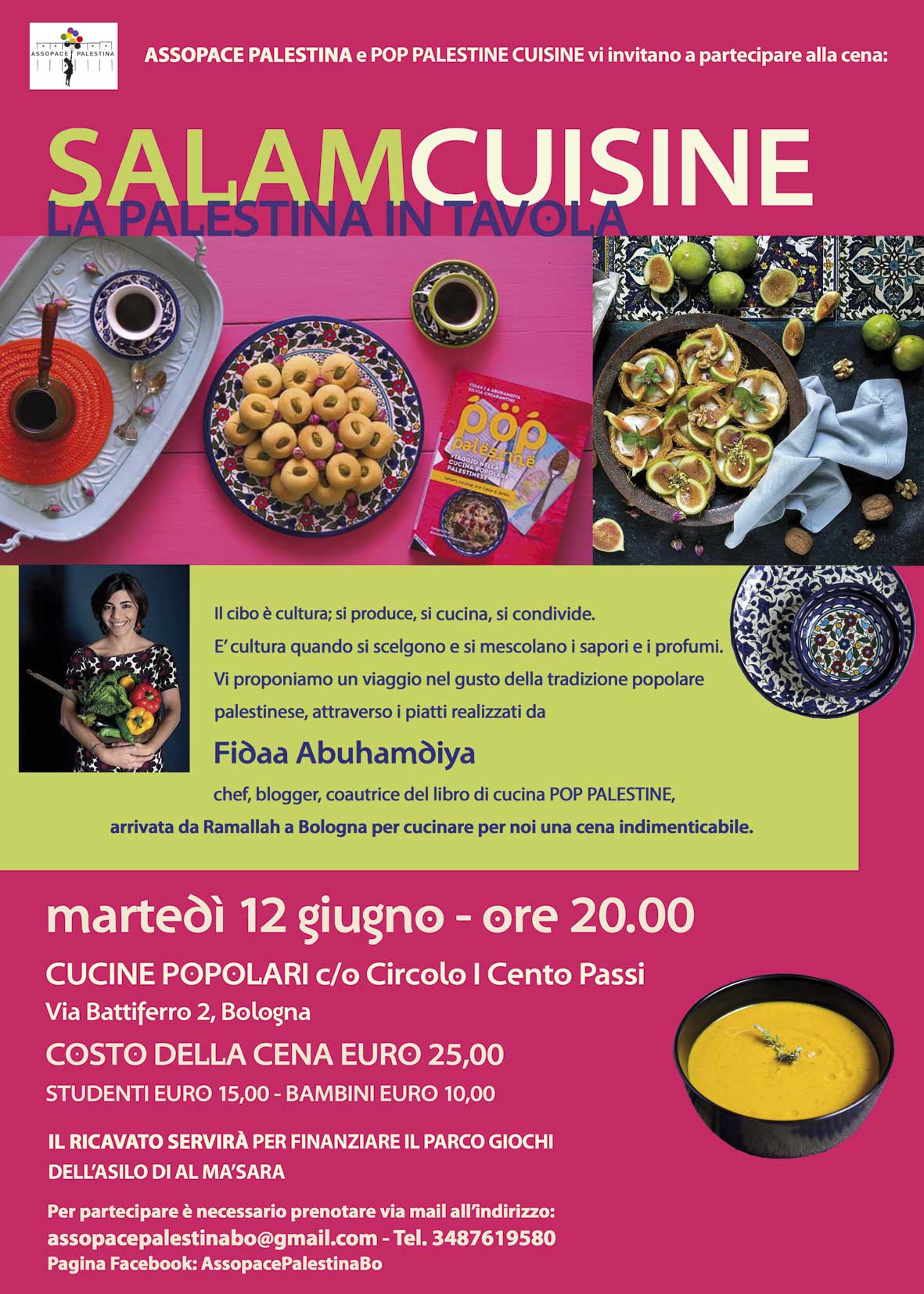 Bologna 12 giugno: Cena con la Chef Palestinese Fidaa Abuhamdiya.