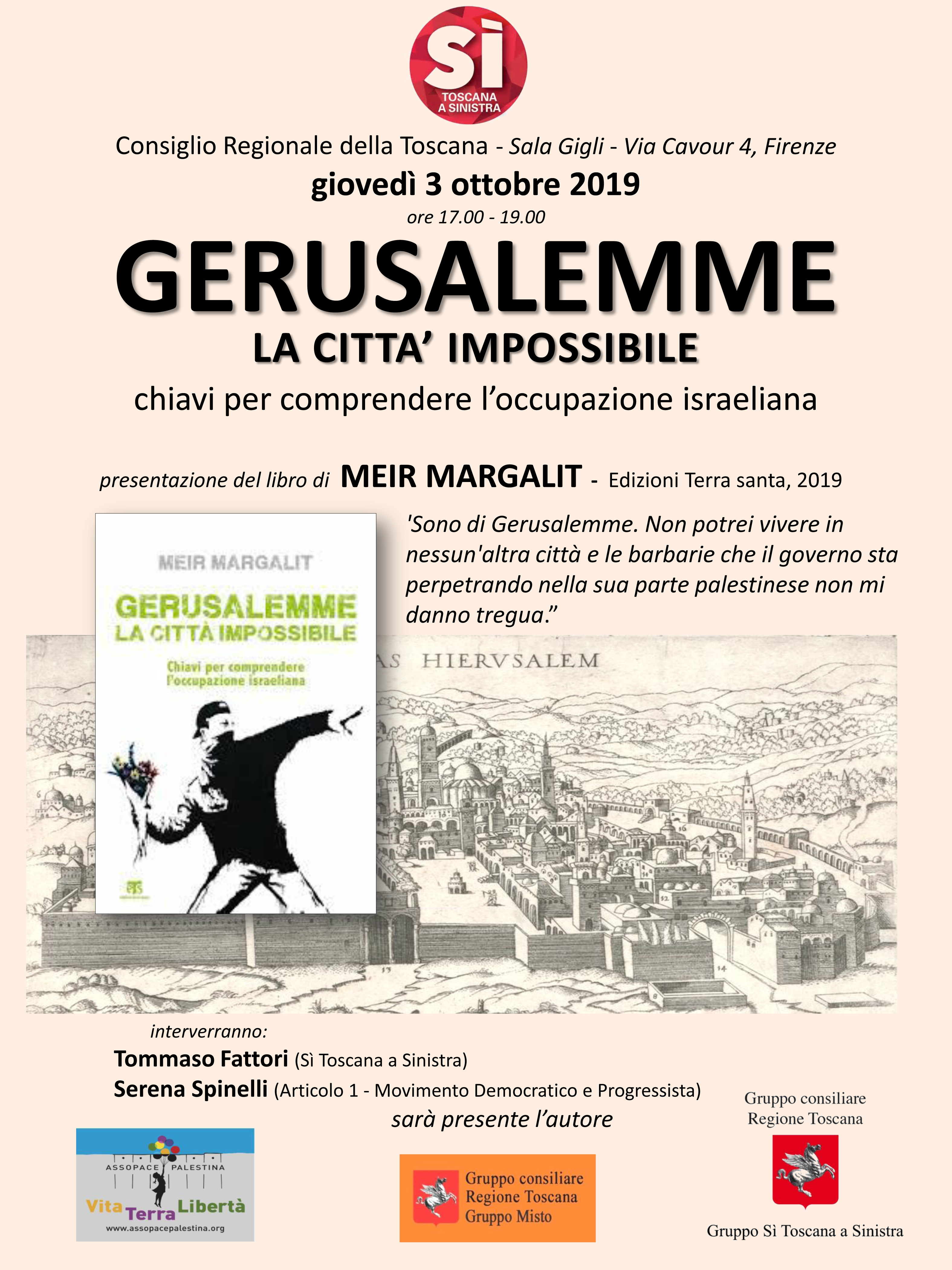 Firenze e Peretola, 3 ottobre: Due presentazioni del libro di Meir Margalit su Gerusalemme.