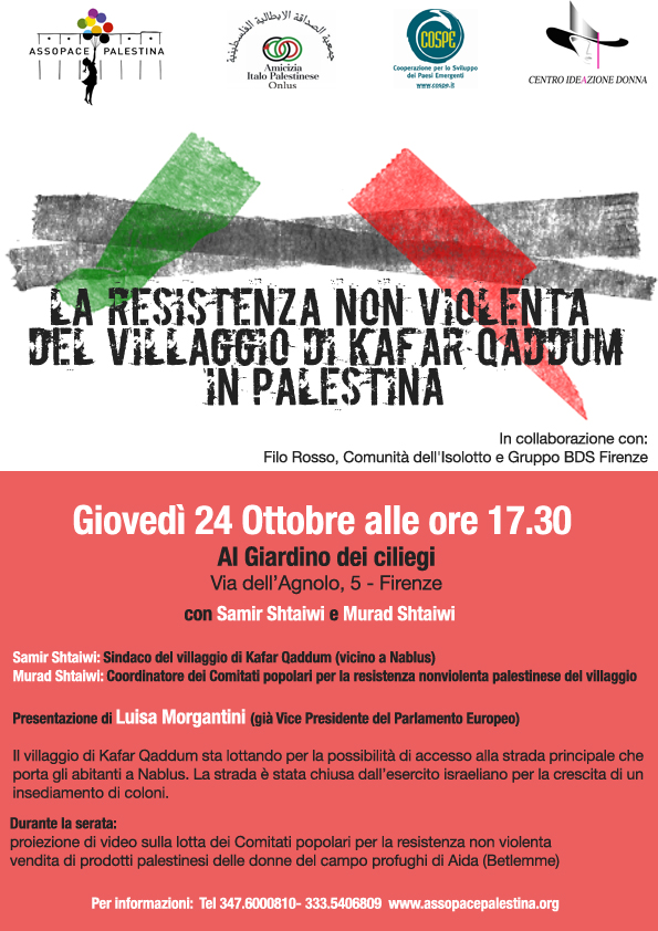 Firenze 24 ottobre: La resistenza non violenta del villaggio di Kafar Qaddum