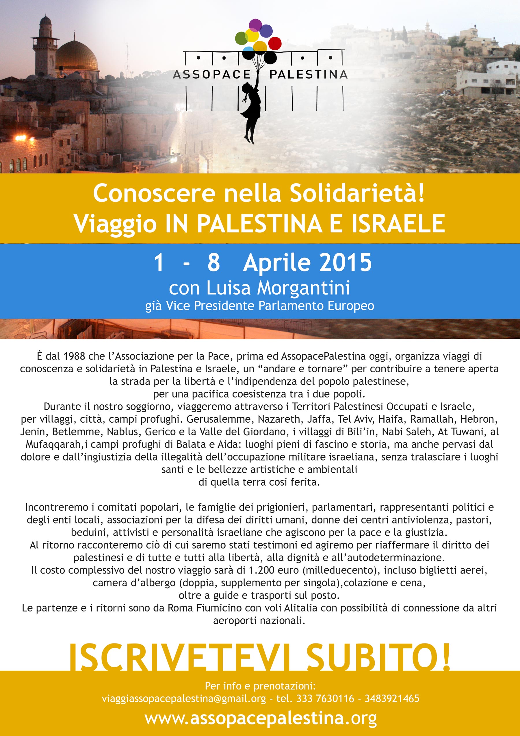Iscrizione al viaggio in Palestina e Israele: dal 1-8 aprile 2015