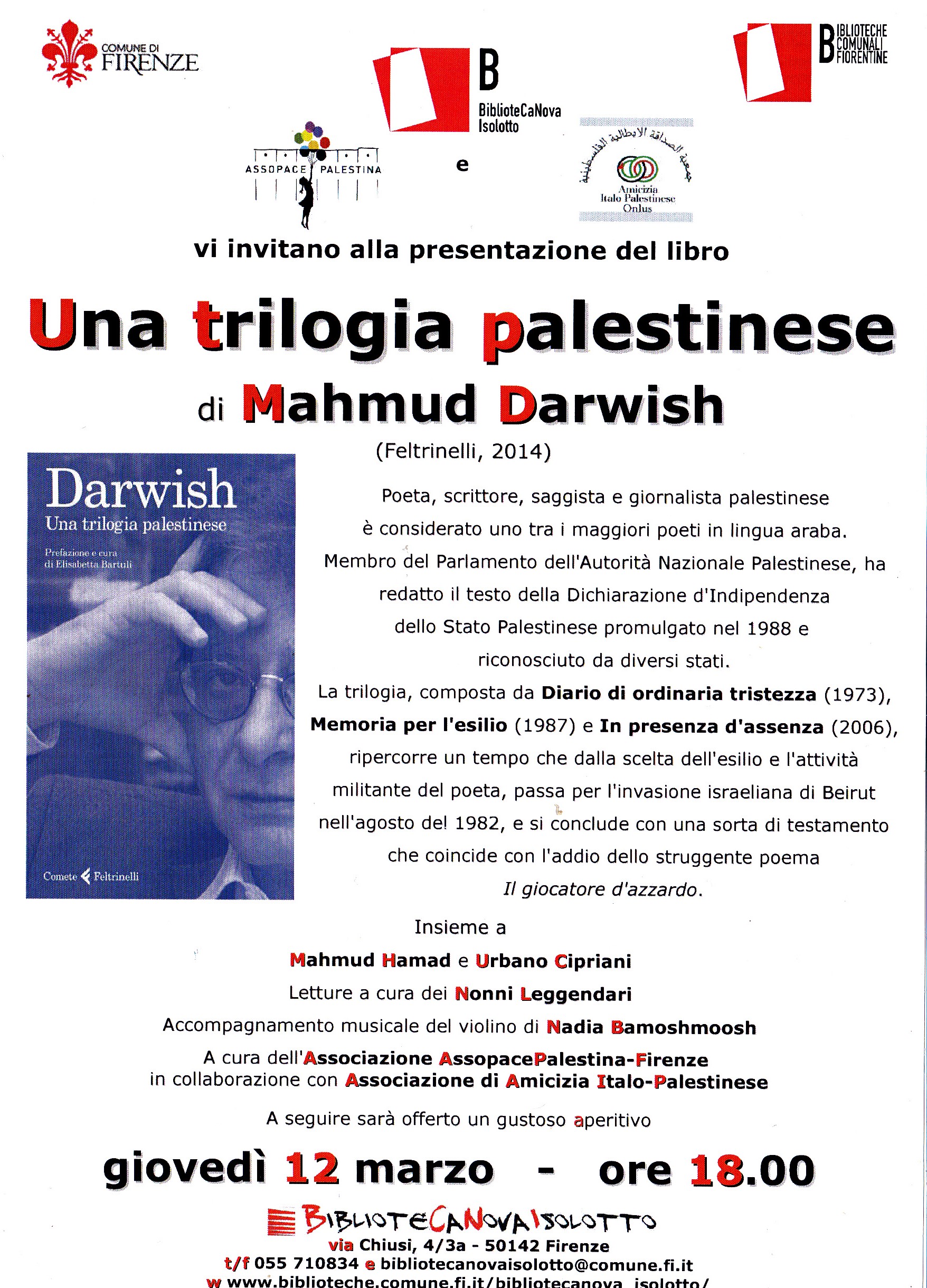 Firenze 12 marzo: presentazione  libro Una trilogia palestinese