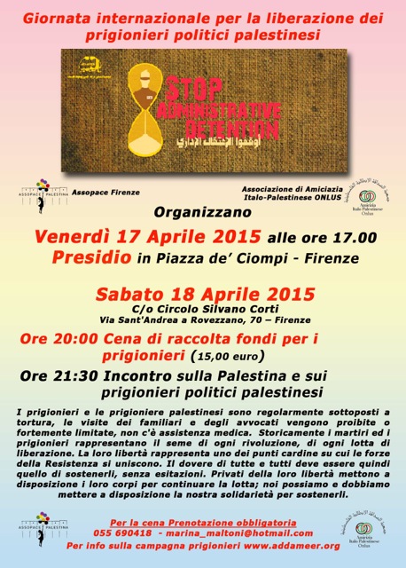 Firenze 17-18 aprile eventi in occasione della Giornata internazionale per la liberazione dei prigionieri politici palestinesi