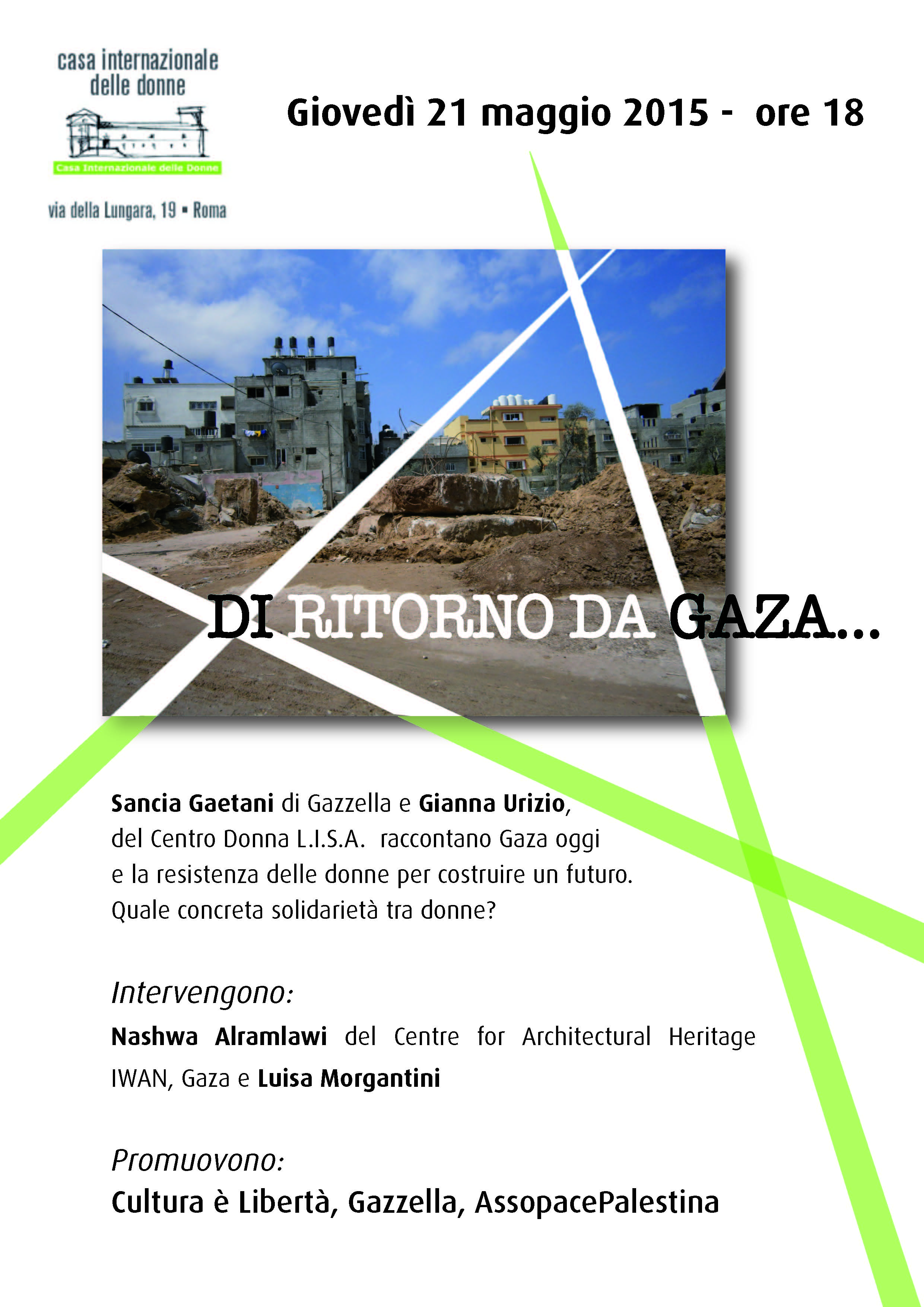 Alla Casa Internazionale delle Donne incontro “Di ritorno da Gaza …”