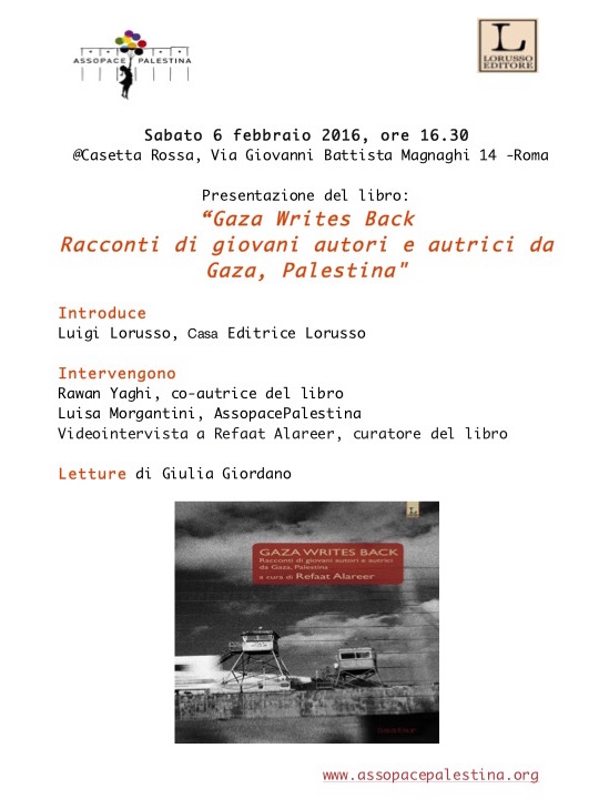 Roma 6 febbraio: Presentazione del libro:  “Gaza Writes Back