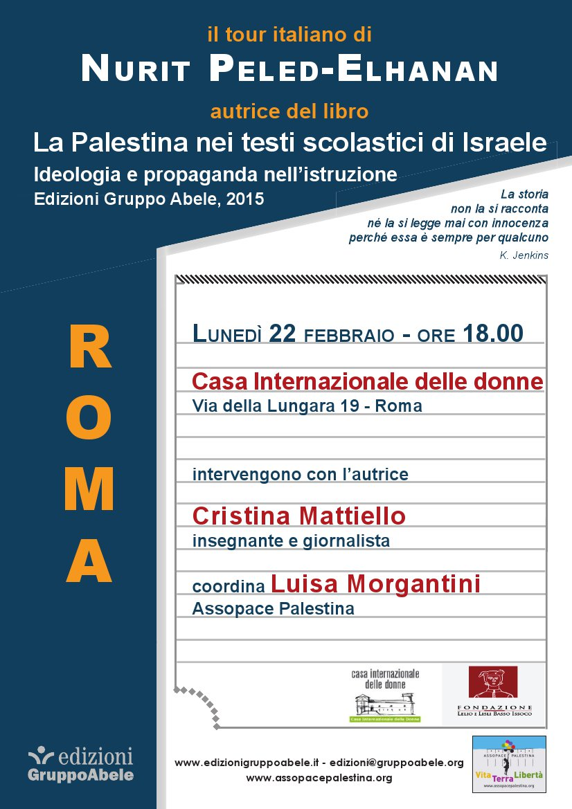 Roma 22 febbraio:presentazione libro “La Palestina nei testi scolastici di Israele” di Nurit Peled