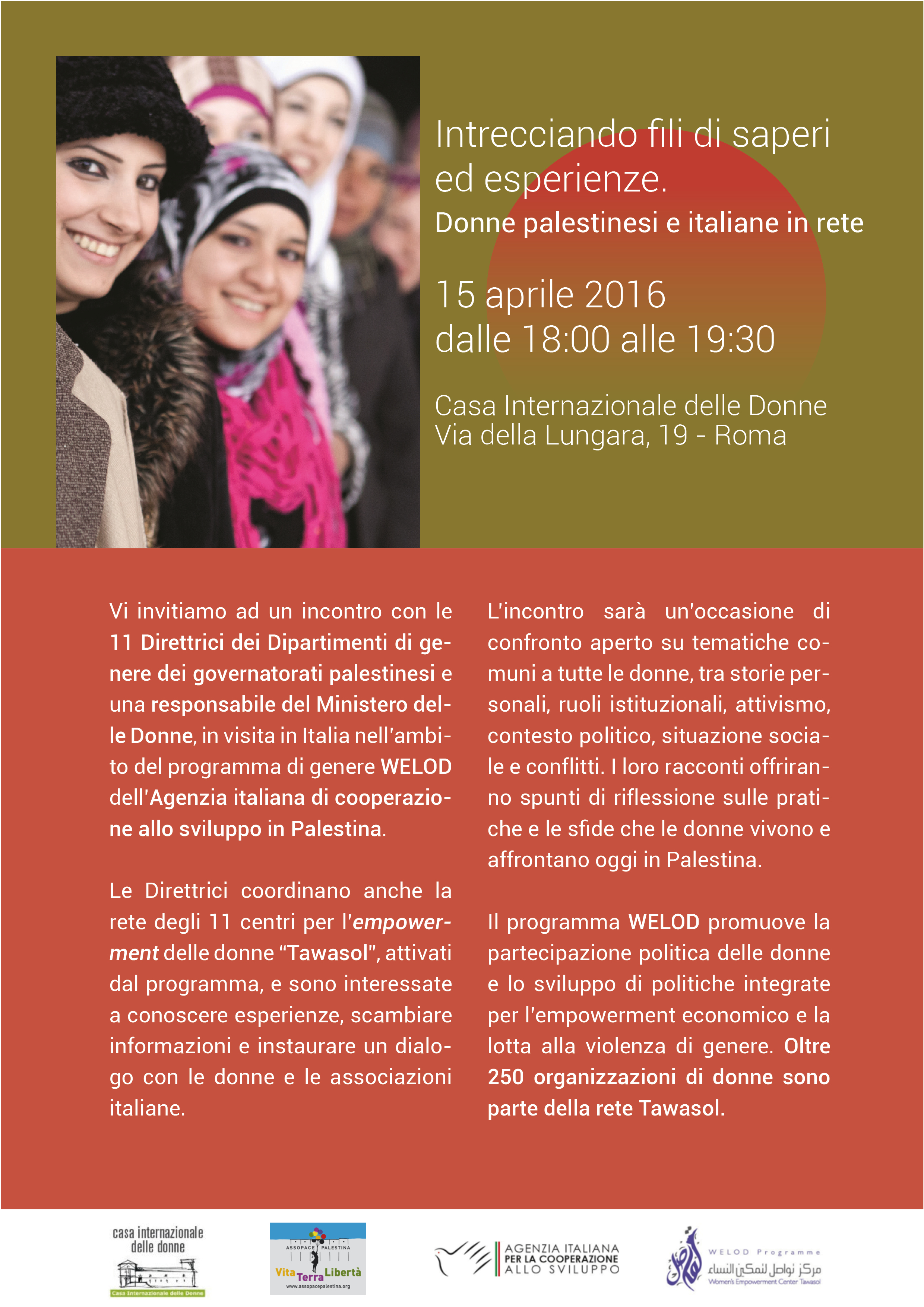 Roma: 15 aprile Donne palestinesi e italiane in rete