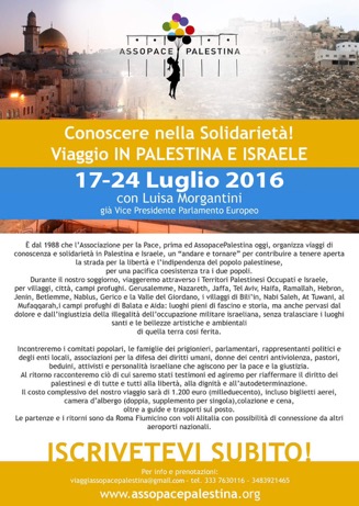Viaggio in Palestina e Israele: 17-24 luglio 2016