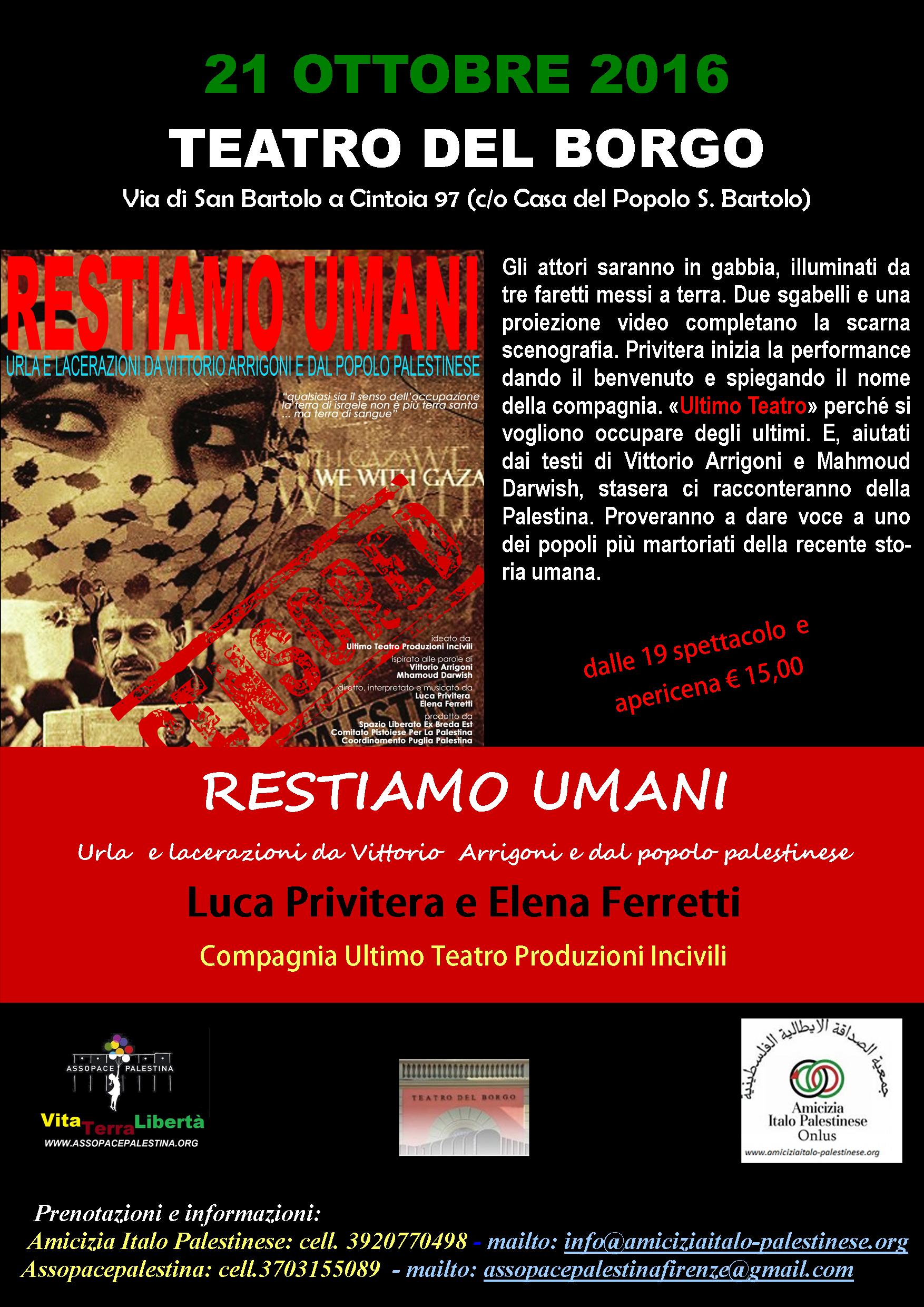 Firenze: 21 ottobre spettacolo “Restiamo Umani”