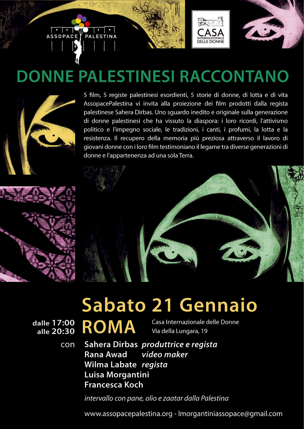 Roma, 21 gennaio: Cinema. Donne palestinesi raccontano.
