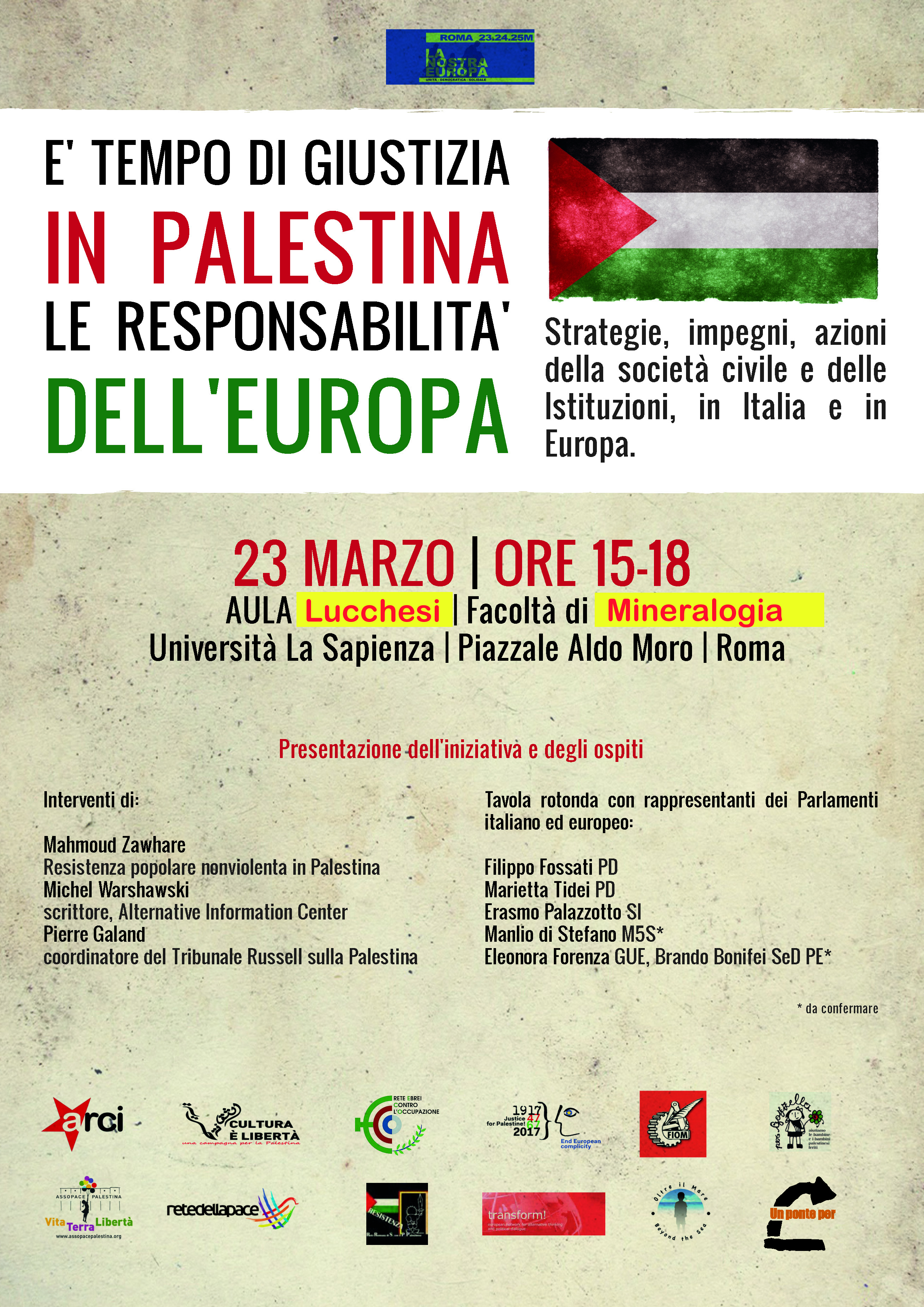 Roma 23 marzo alla Sapienza: Europa e Palestina, CAMBIO AULA
