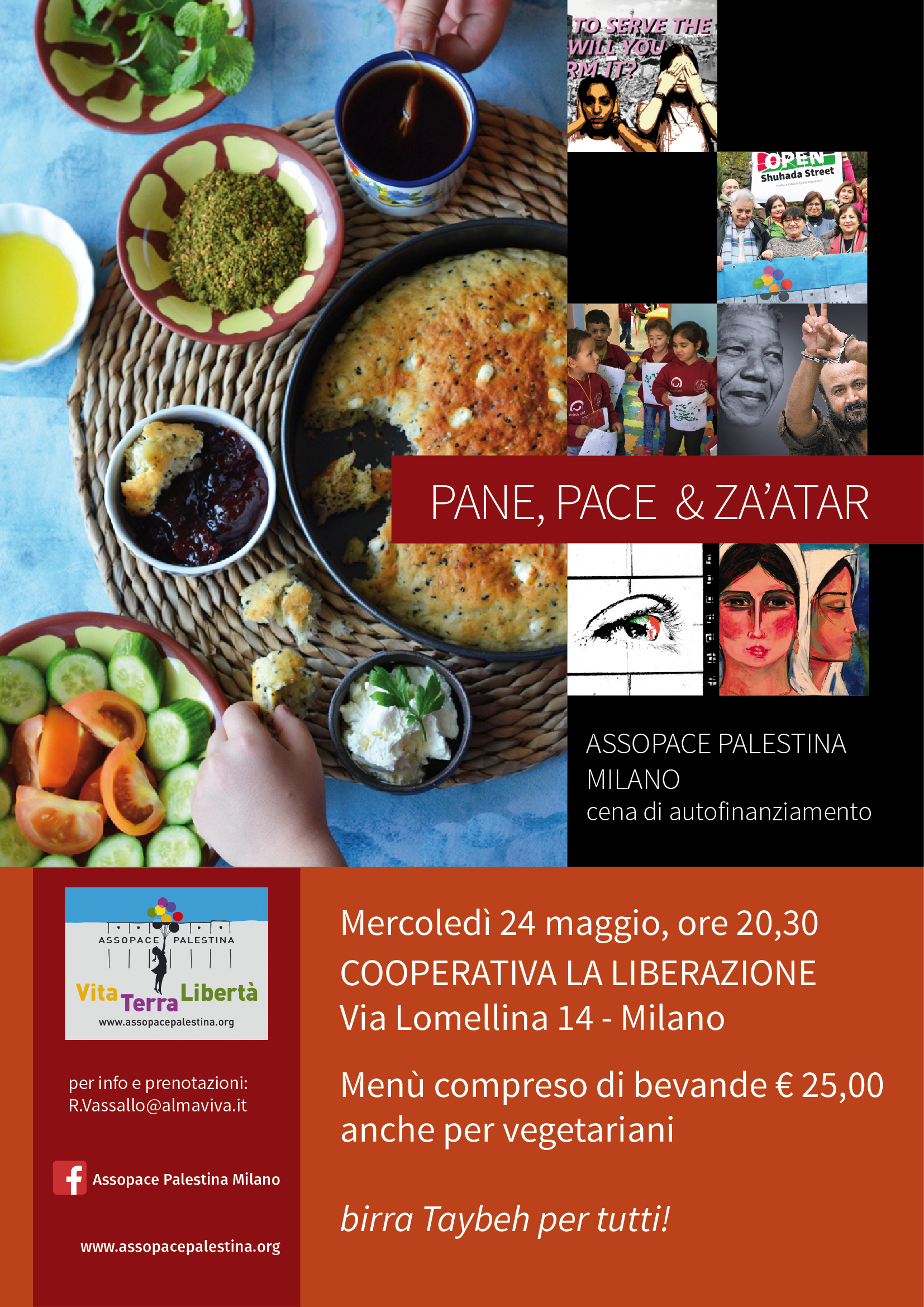Milano 24 maggio: cena di autofinanziamento Assopace Palestina
