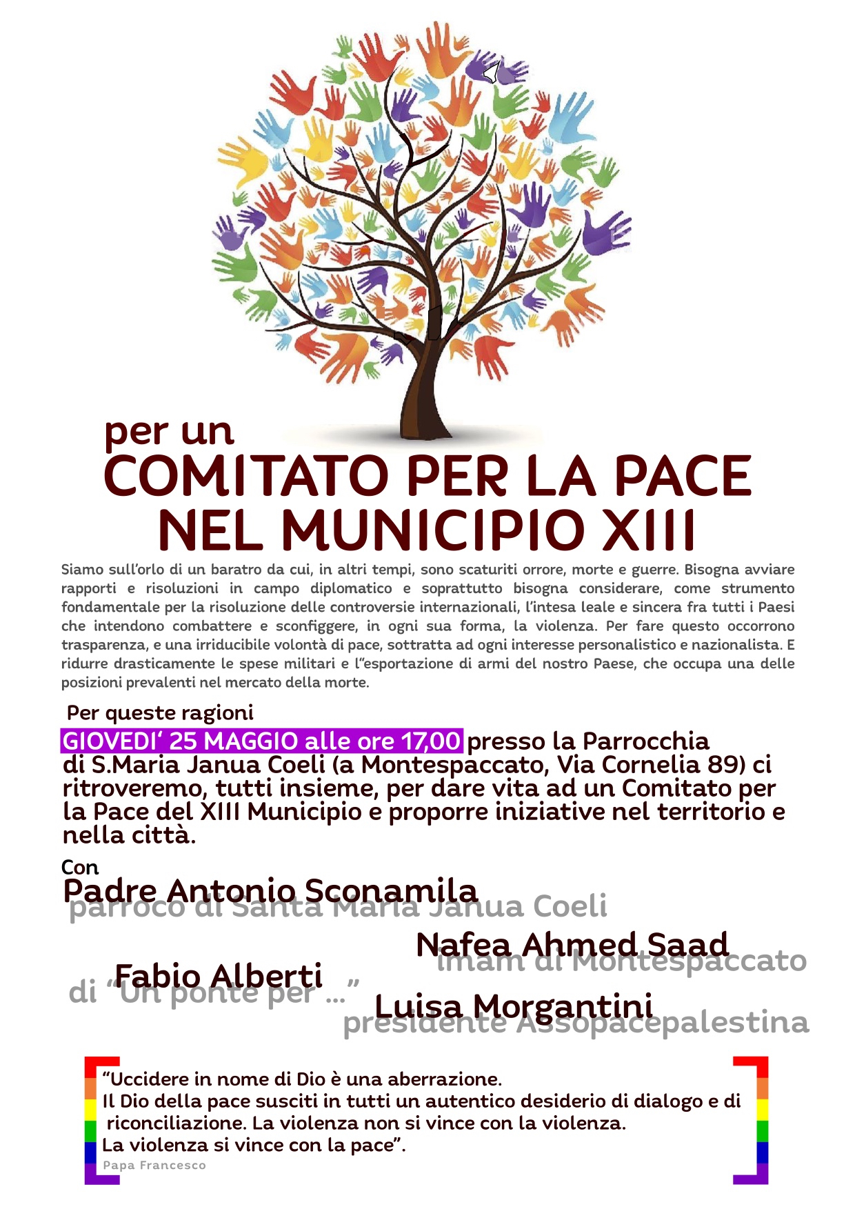 Roma 25 maggio: Comitato per la pace nel XIII Municipio