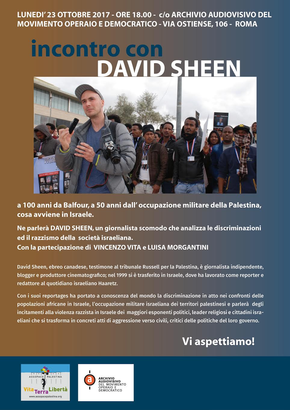 Roma, 23 ottobre: incontro con il giornalista David Sheen.