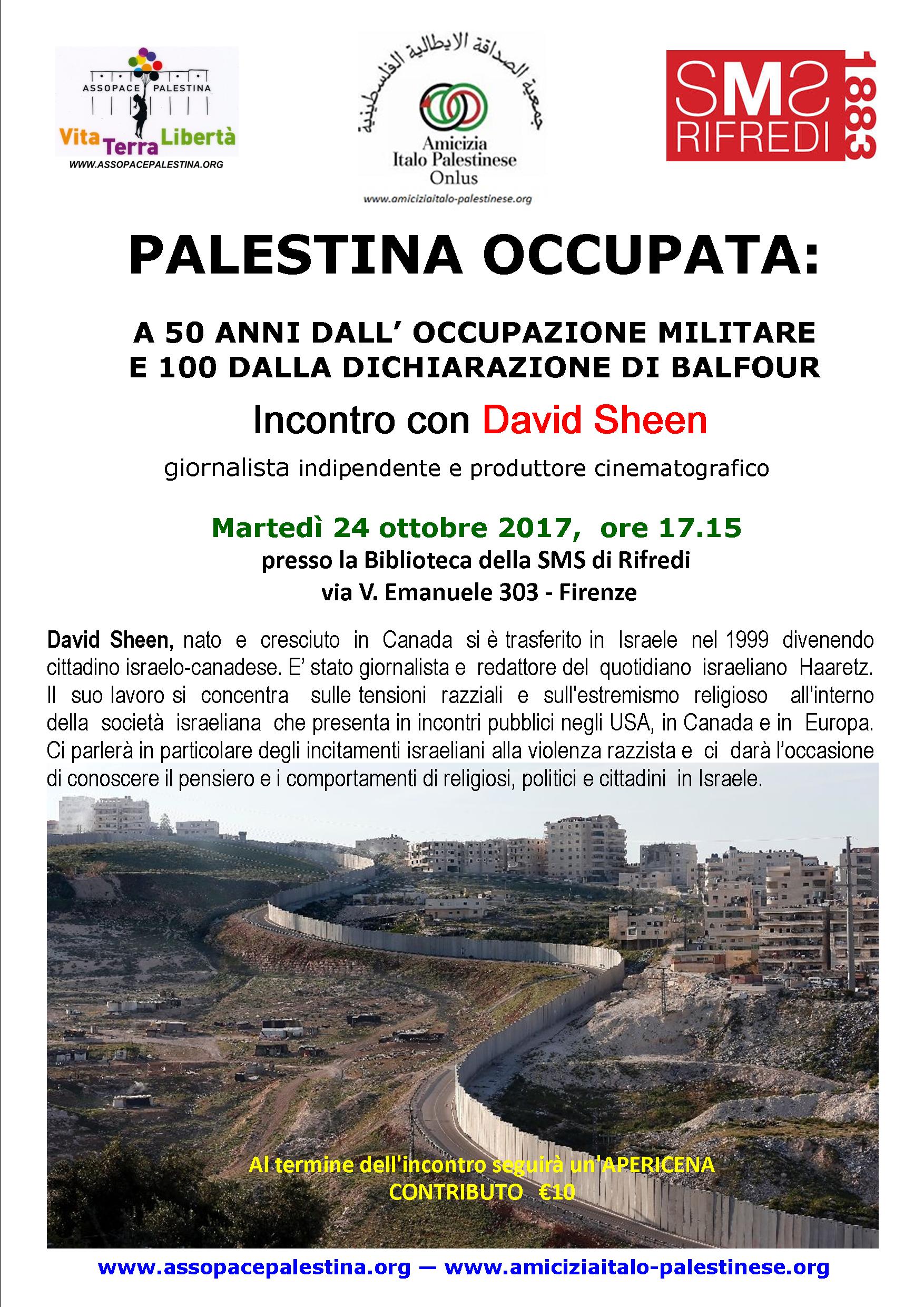 Firenze: 24 ottobre Palestina occupata: incontro con David Sheen
