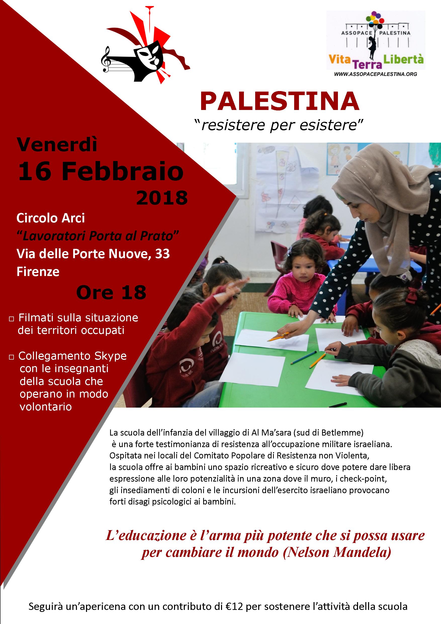 Firenze 16 febbraio: Serata di raccolta fondi per la scuola dell’infanzia di Al Ma’sara