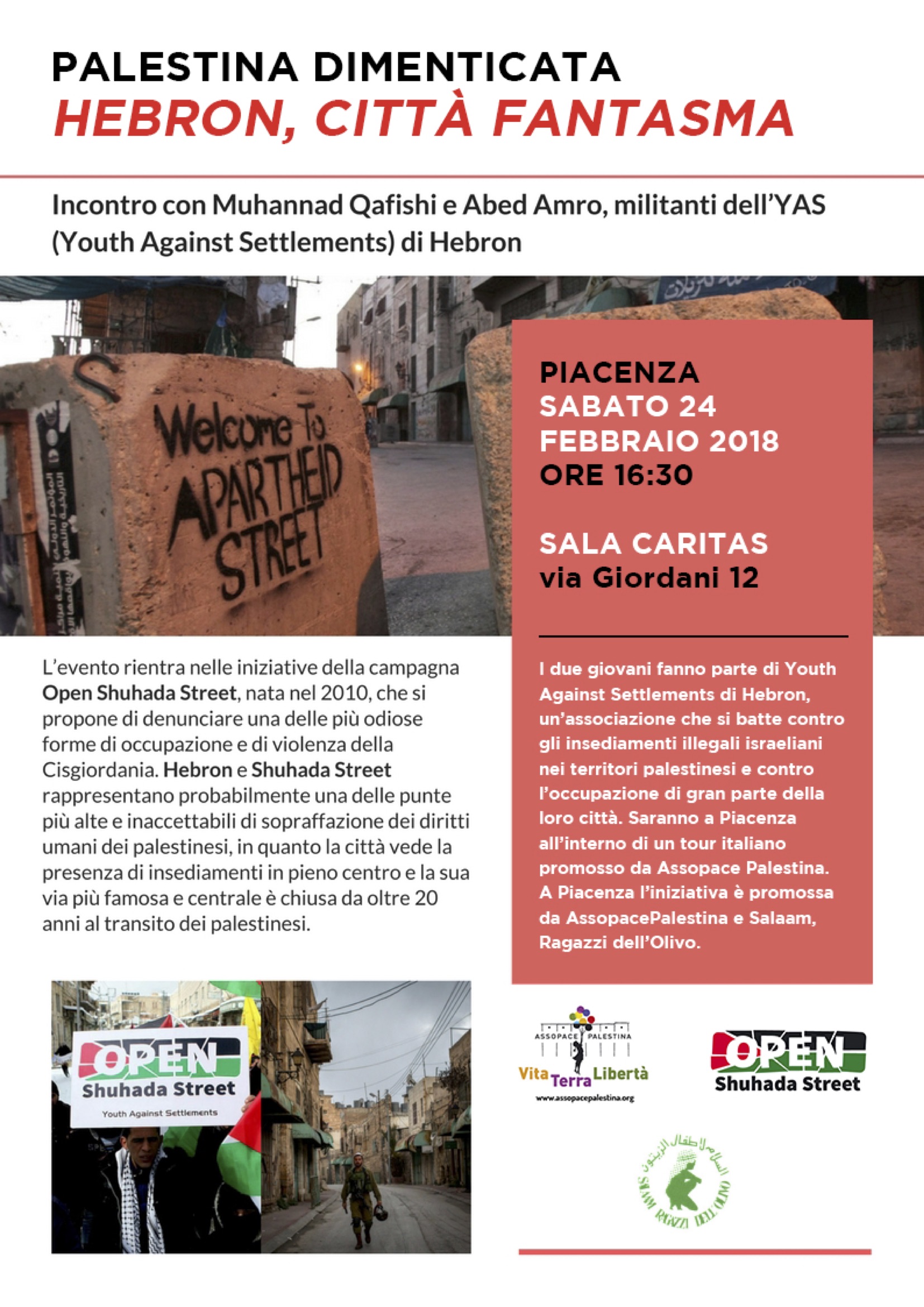 24 febbraio Piacenza: Palestina dimenticata.Hebron città fantasma