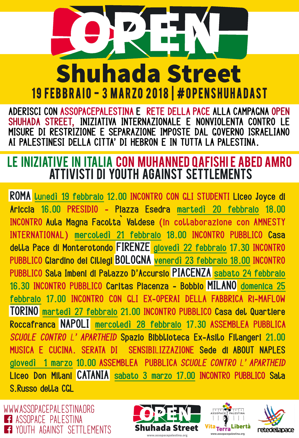 Open Shuhada street: eventi in Italia