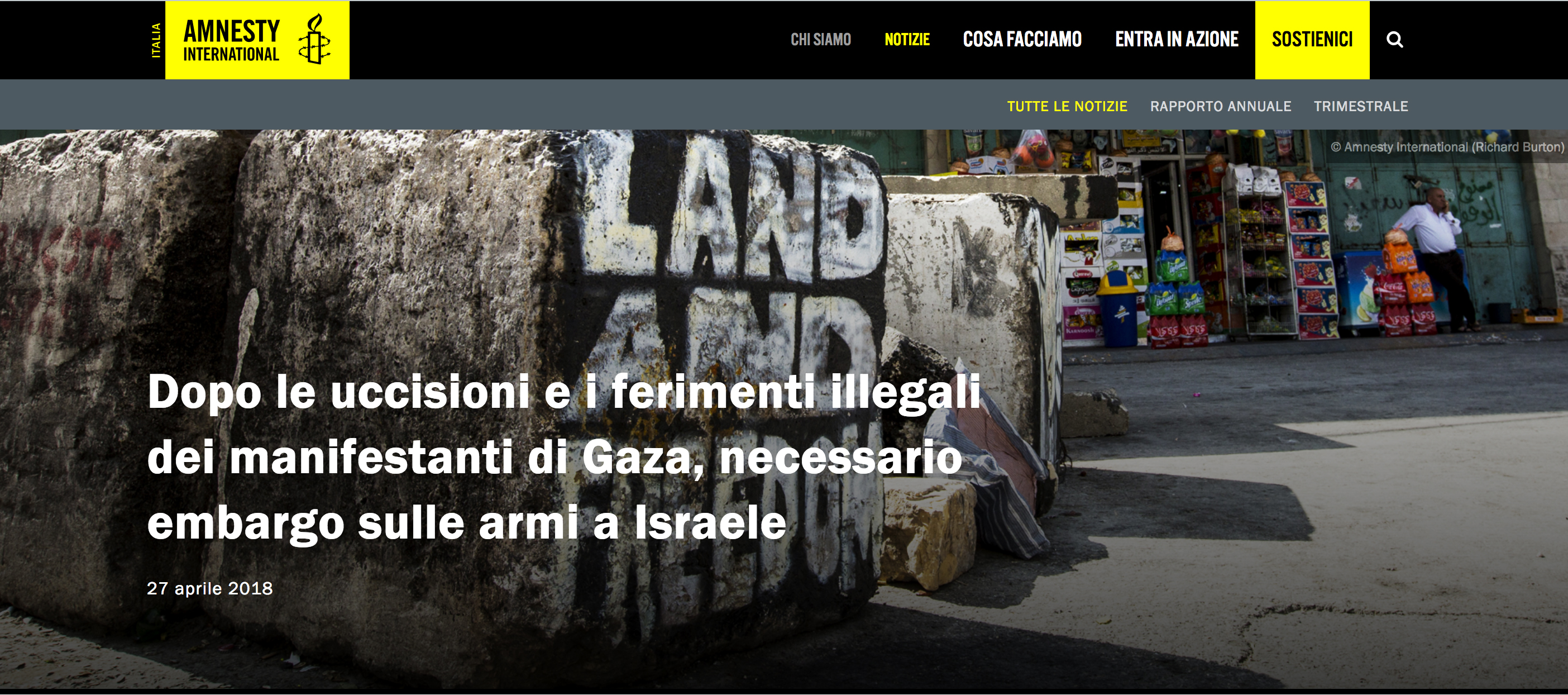 Amnesty International condanna la brutale repressione delle manifestazioni a Gaza.