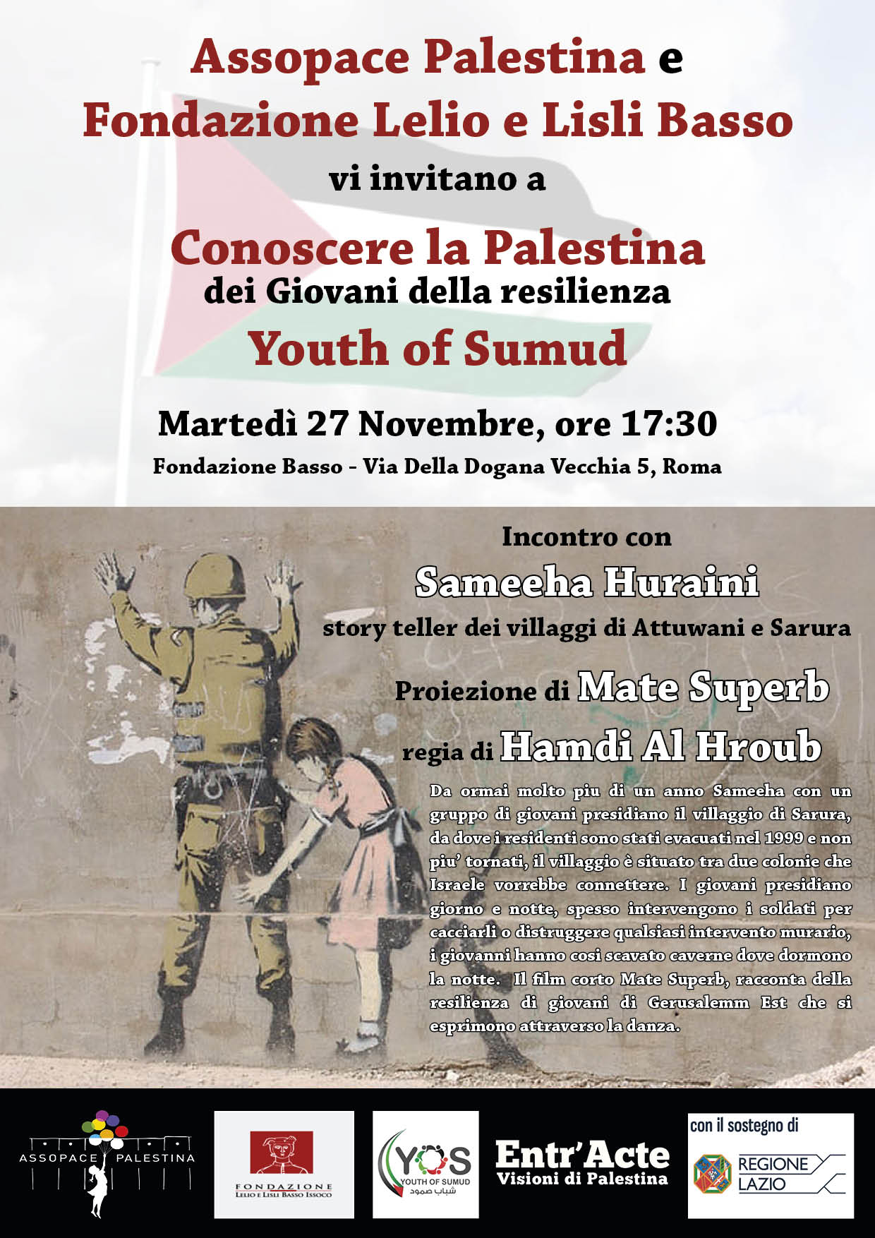 Roma 27 novembre: Conoscere la Palestina dei Giovani della Resilienza.