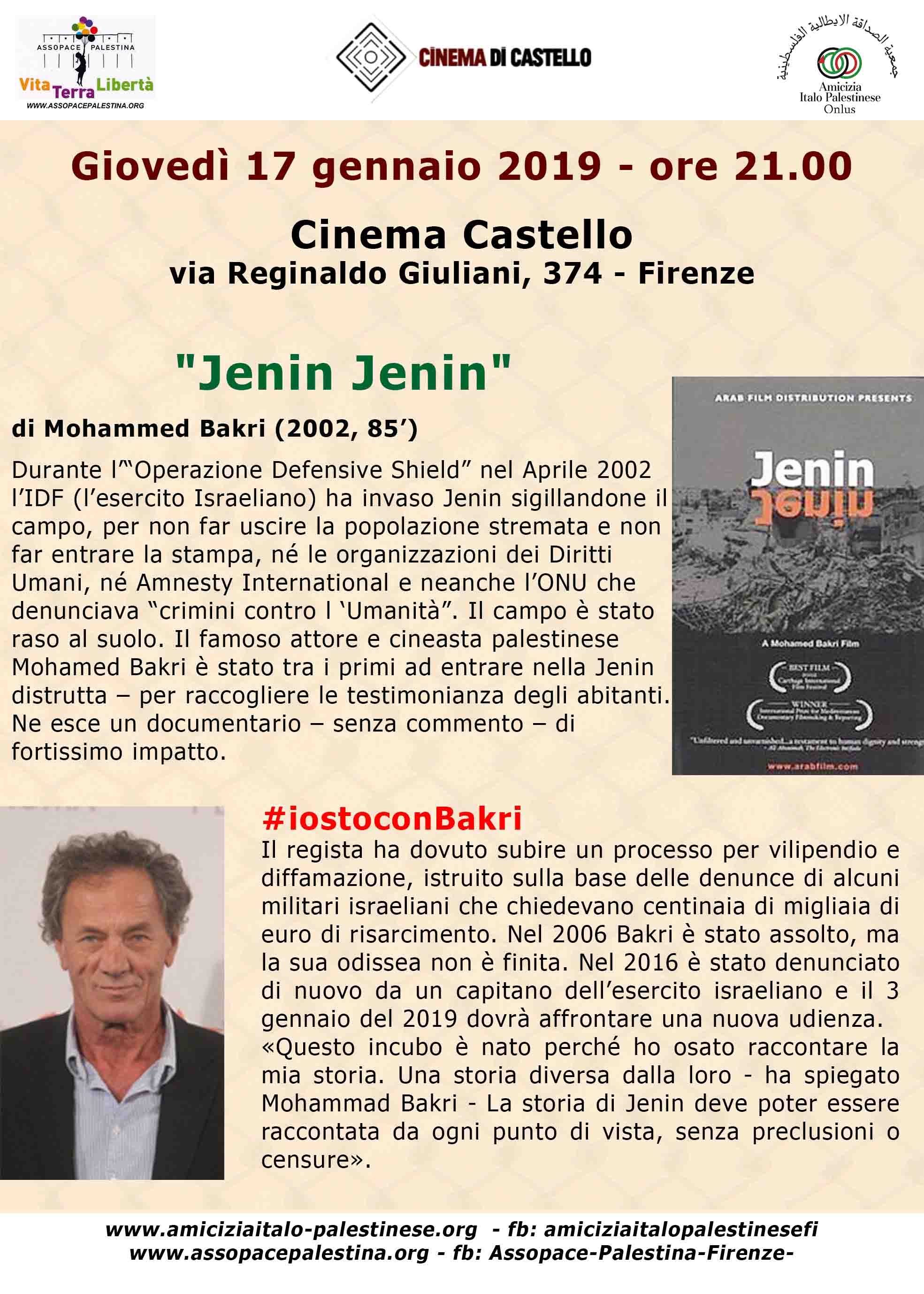 Firenze: 17 gennaio proiezione del film Jenin Jenin