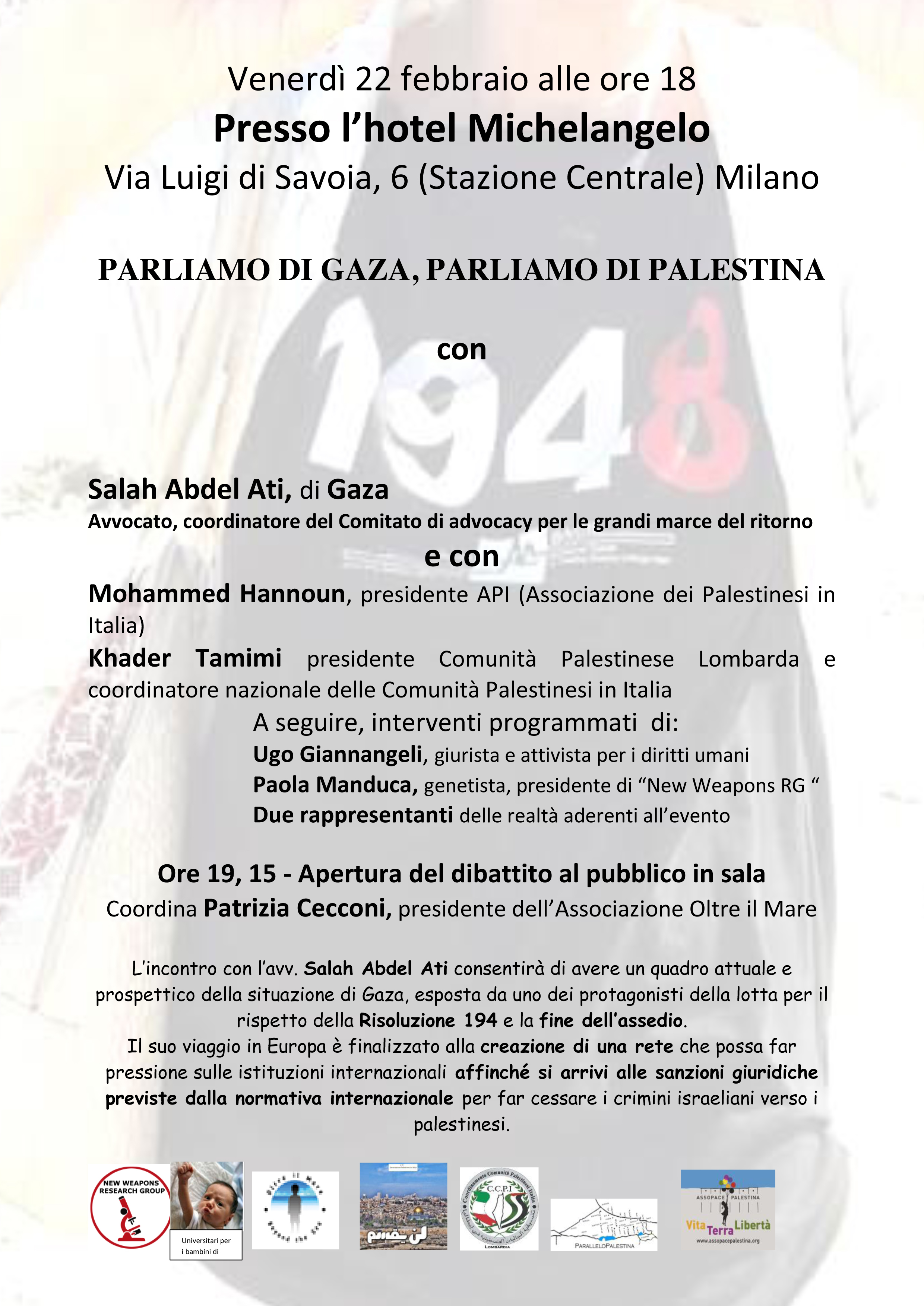 Milano, 22 febbraio: Incontro su Gaza e Palestina.