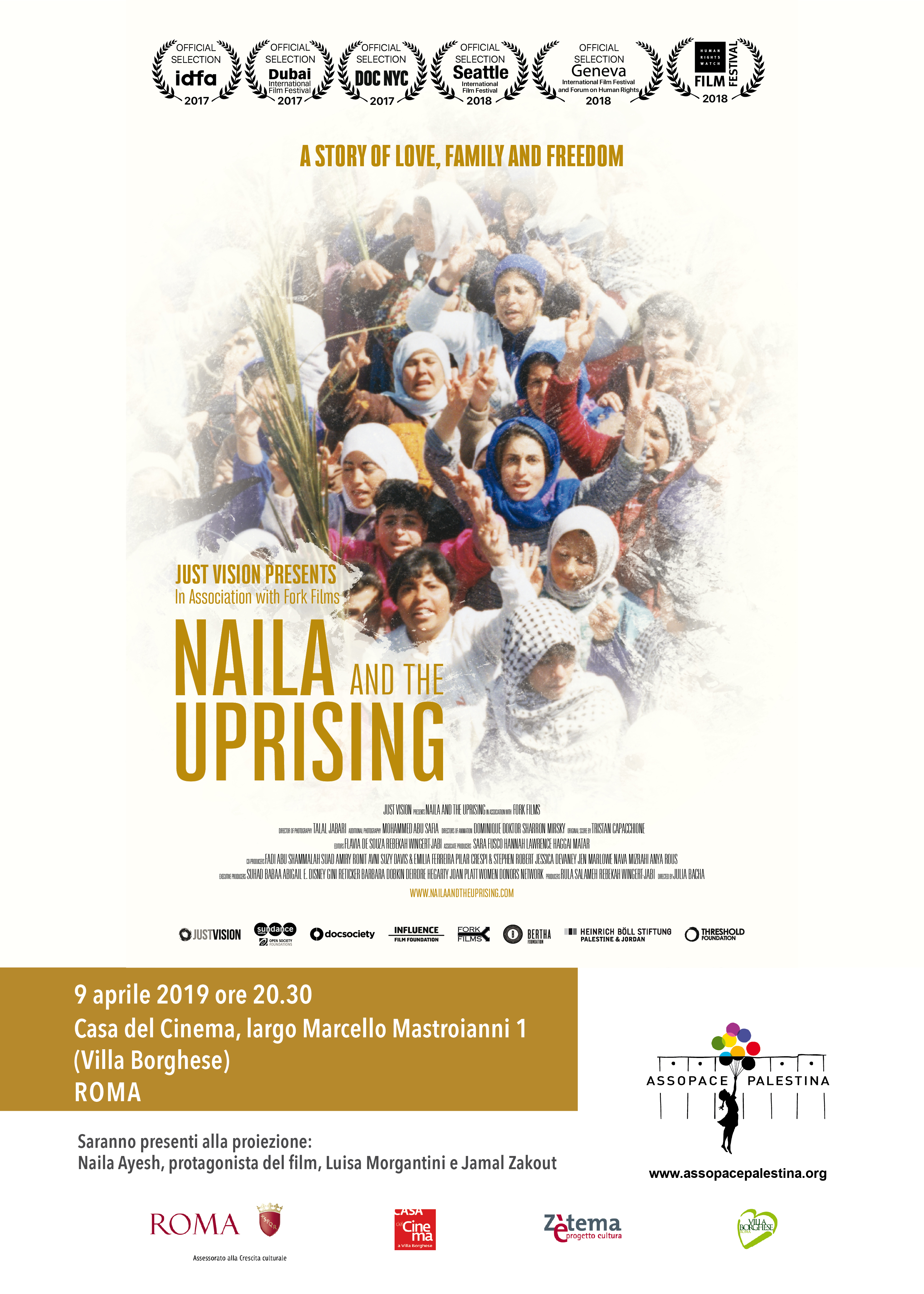 Roma, 9 aprile: proiezione di “Naila and the uprising” con la presenza dei protagonisti.
