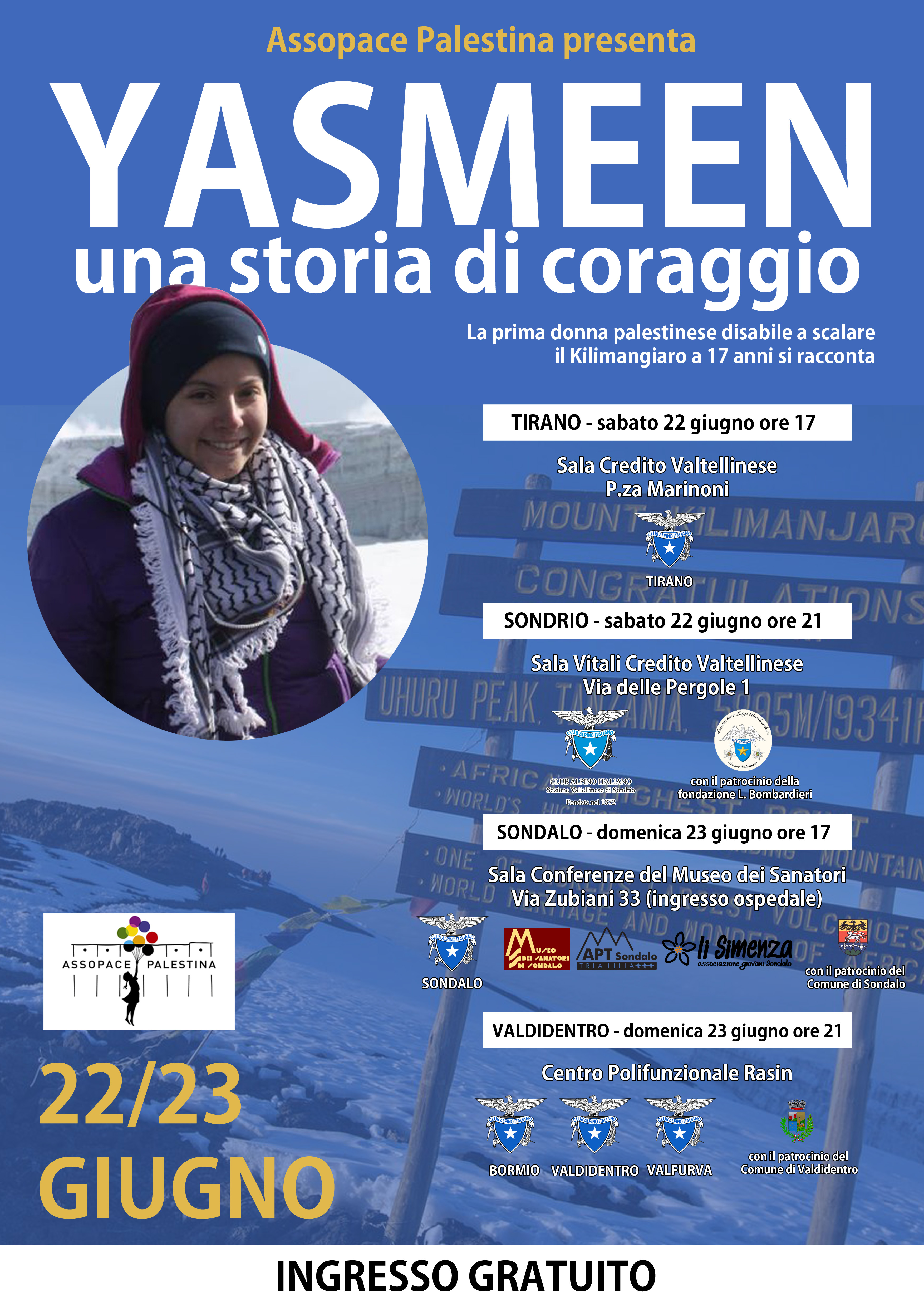 Valtellina 22-23 giugno: Incontri con Yasmeen, scalatrice palestinese.