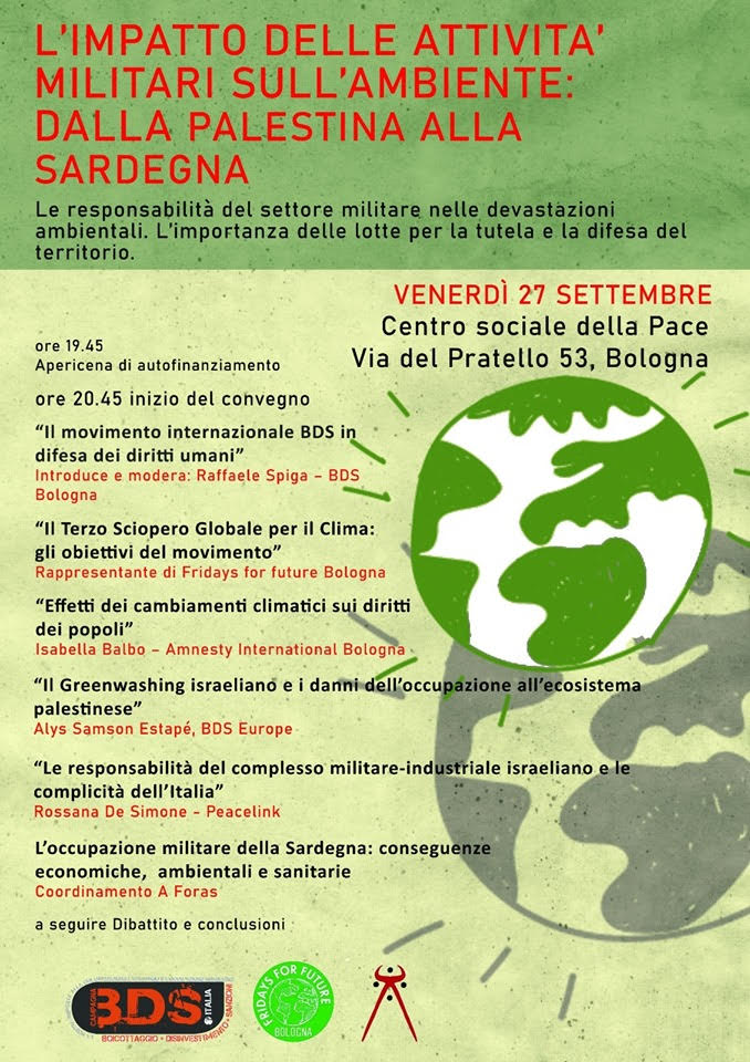 Bologna, 27 settembre: Convegno su attività militari e ambiente, dalla Palestina alla Sardegna.