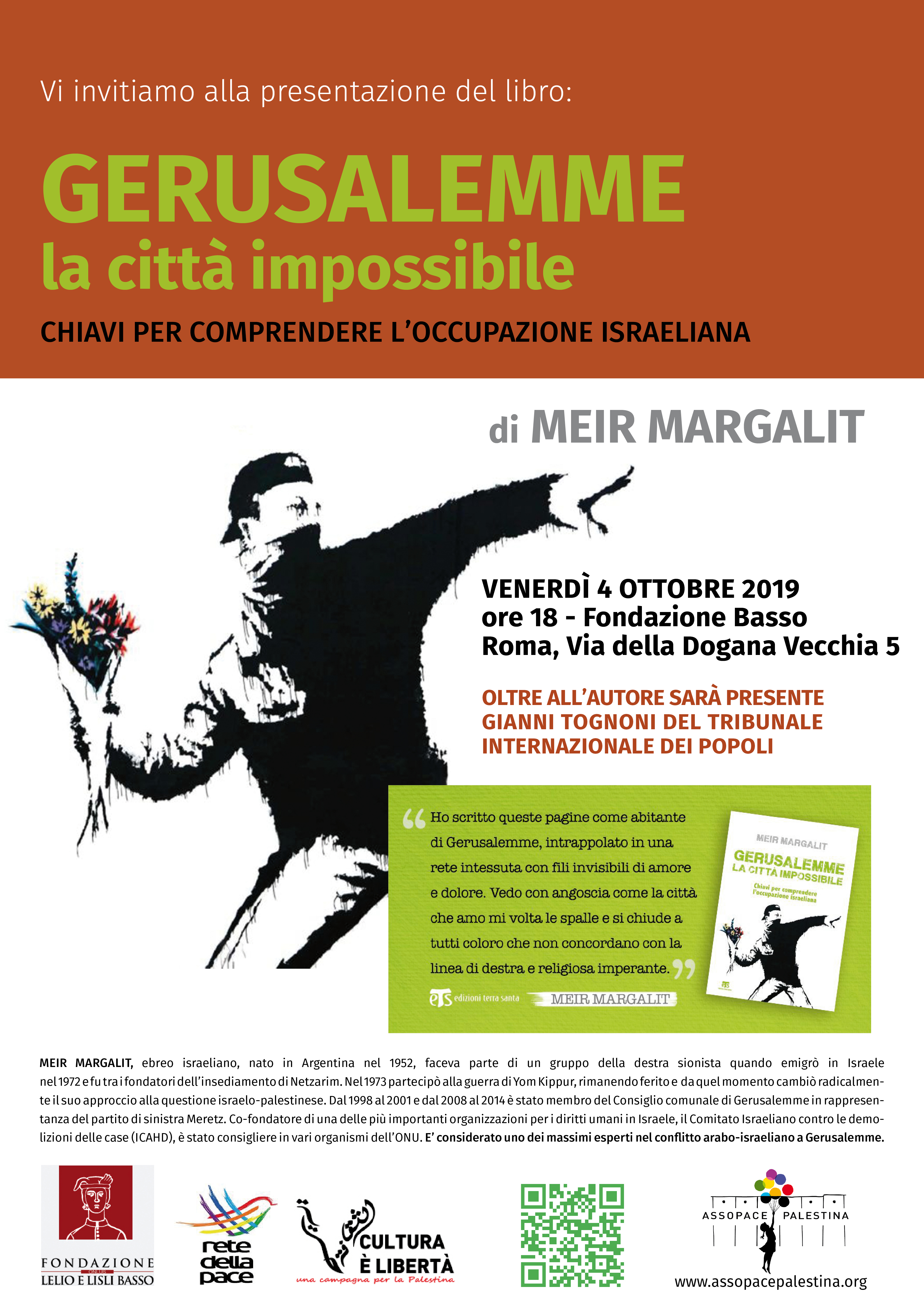 Roma 4 ottobre: Meir Margalit presenta il suo libro su Gerusalemme