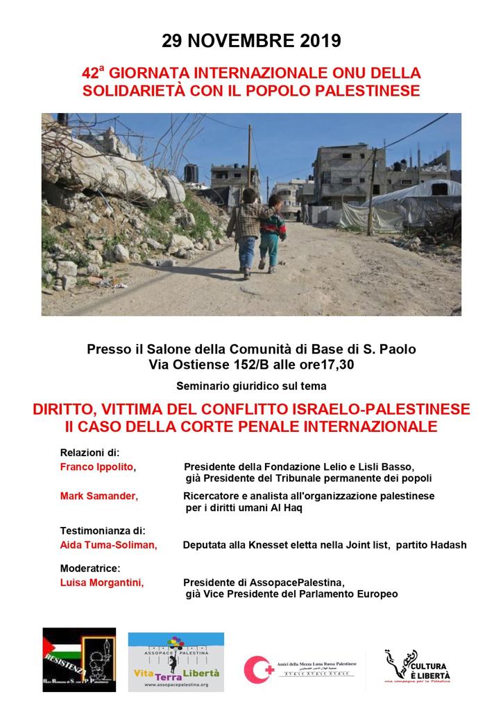 Roma, 29 novembre: 42a Giornata Internazionale ONU per la Palestina