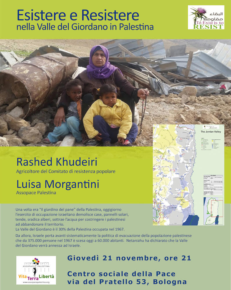 Bologna 21 novembre: incontro con Rashed Khudeiri della Valle del Giordano in Palestina.