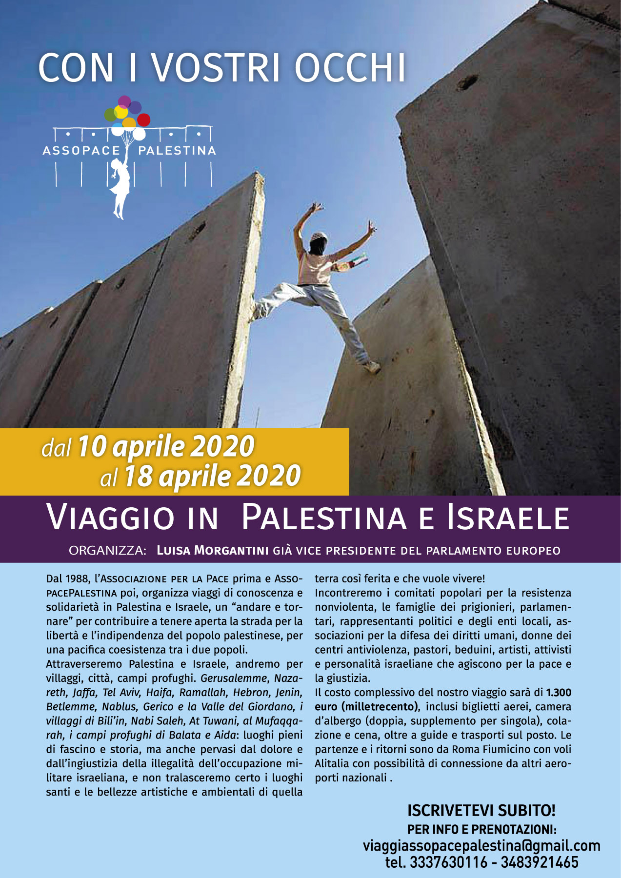 Prossimo viaggio in Palestina e Israele: 10-18 aprile 2020