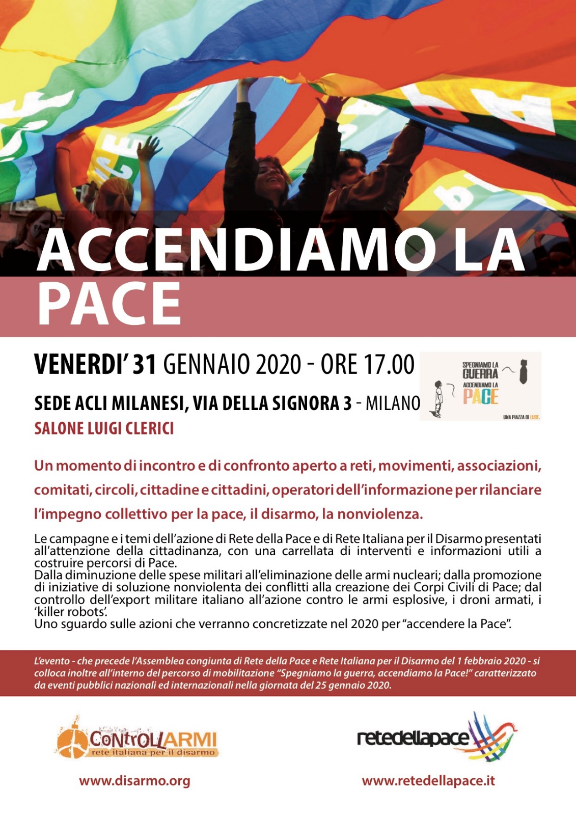Milano, 31 gennaio: Incontro per la pace e il disarmo