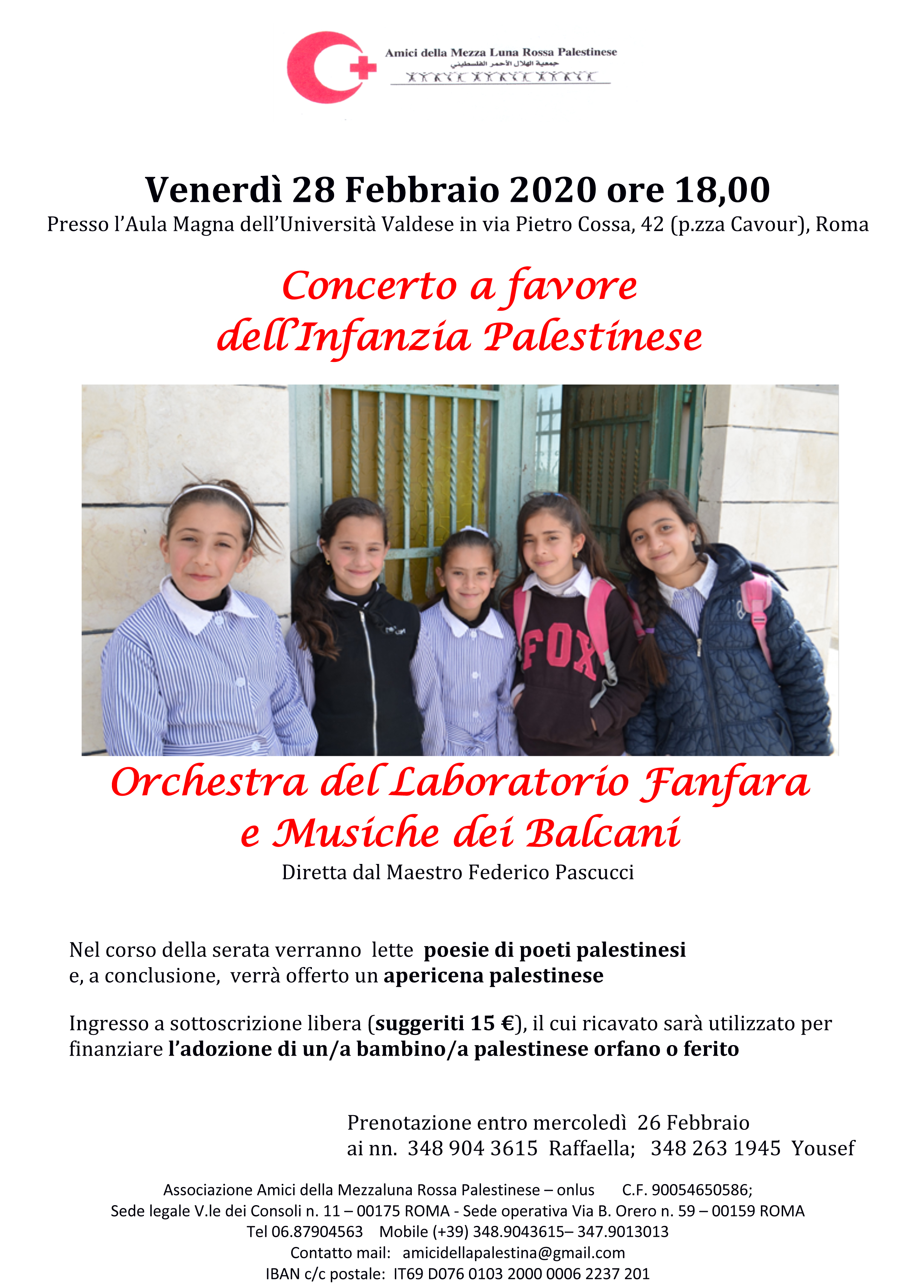 Roma 28 febbraio: Concerto a favore dell’infanzia palestinese