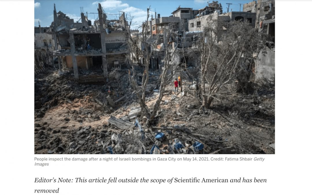 Dopo le pressioni di un gruppo pro-Israele, Scientific American rimuove un articolo di operatori sanitari che chiedevano il boicottaggio di Israele