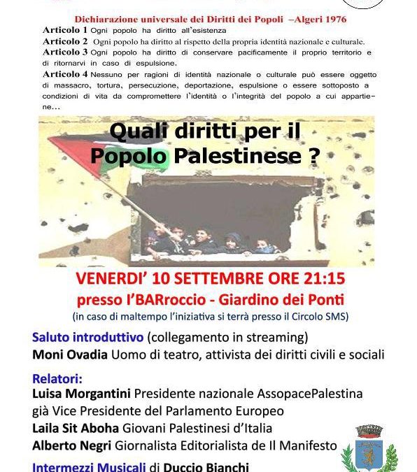 Quali diritti per il popolo palestinese? Incontro venerdì 10 settembre ore 21:15 a Bagno a Ripoli