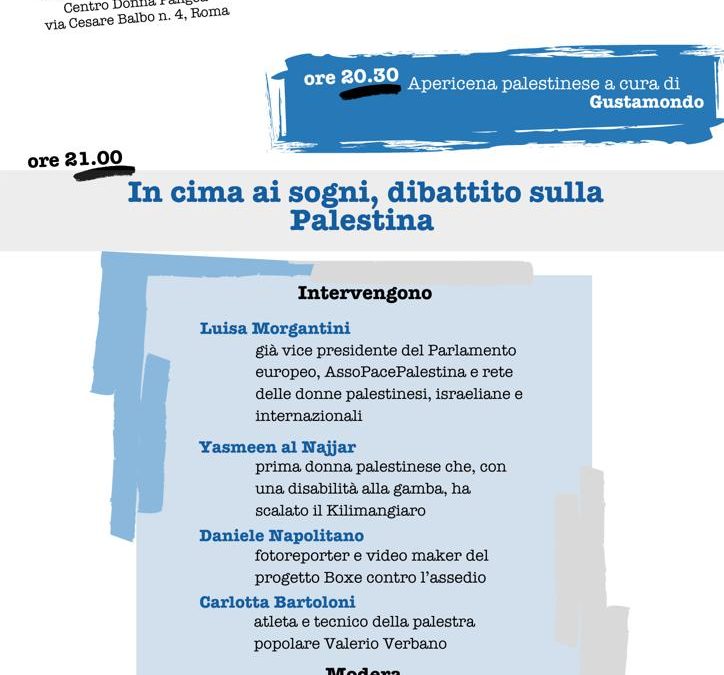 In cima ai sogni, dibattito sulla Palestina. 6 Novembre ore 20:30