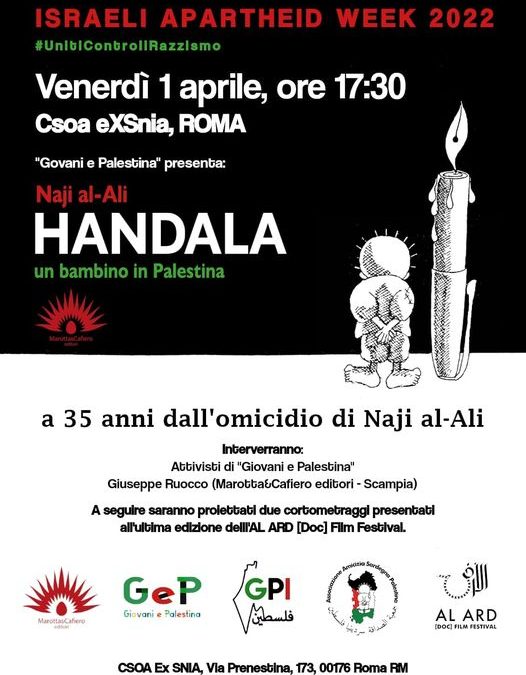 “Handala. Un bambino in Palestina” . Presentazione del libro venerdì 1 aprile ore 17:30 al CSOA Ex SNIA