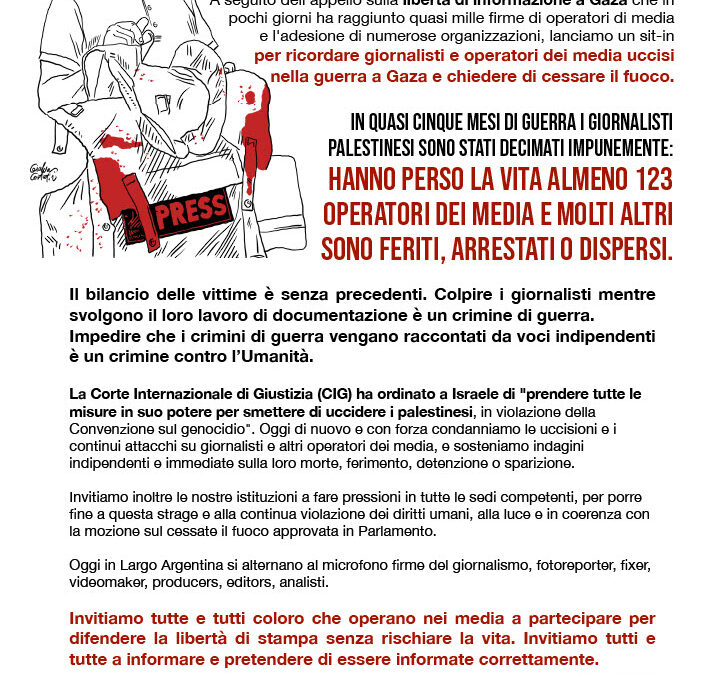Roma, 1 marzo: manifestazione per i giornalisti morti a Gaza