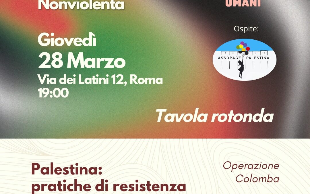 Roma, 28 marzo: Tavola rotonda “Palestina, pratiche di resistenza nonviolenta”